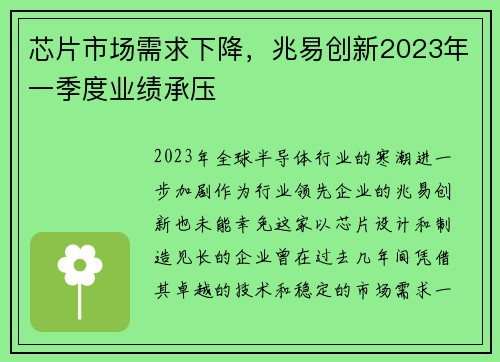 芯片市场需求下降，兆易创新2023年一季度业绩承压